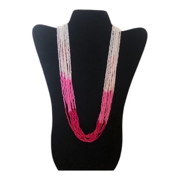 Retro Multi Pink Shades Strands Mini Beads Tribal Inspired Boho Chic Necklace - Picture 2 of 11